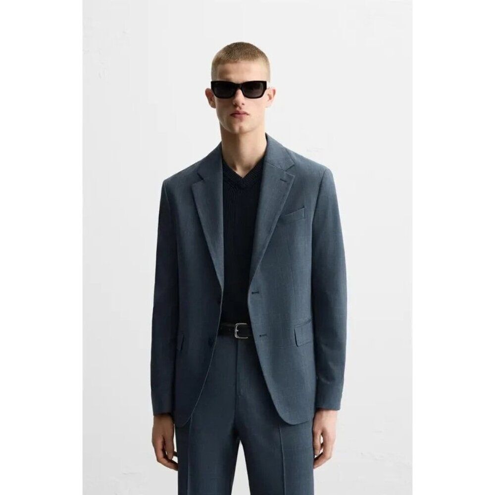 Zara Men Blazer Suit EU 54 US 44 Blue Windowpane Classic Fit Jacket 4501/288 NWT